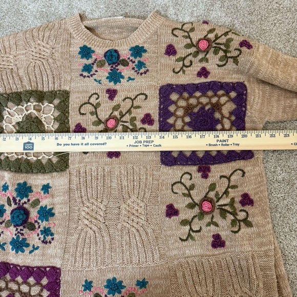 Vintage Ramie Cotton Floral Embroidered Chunky Knit Sweater Women’s L/XL Grandma - Picture 10 of 12